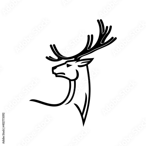 Antler animal isolated monochrome deer silhouette. Vector reindeer hunting club logo, tattoo design