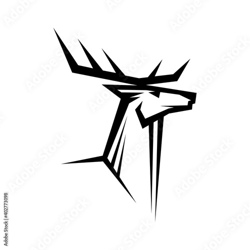 Antler animal isolated monochrome deer silhouette. Vector reindeer hunting club logo, tattoo design