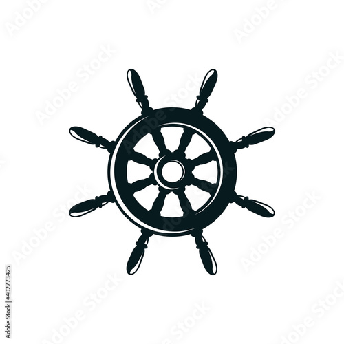 Ship rudder silhouette vector illustration. Sailing, maritime transport hand drawn monocolor symbol. Antique rudder, steering wheel monochrome drawing. Old fashioned marine travel, captain helm