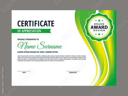 Abstract Smooth Certificate with Natural Green Wavy Element Design, Professional, Modern, Elegant Certificate with Mesh Gradient Background Template Vector