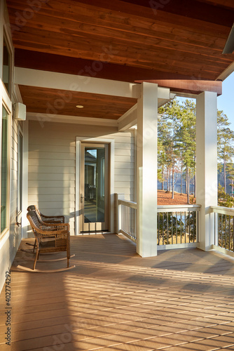 Fotografie Beautiful wood porch on the exterior of a modern house in Georgia USA