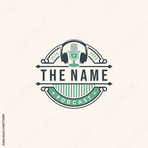 Vintage Style Podcast Logo Design Vector