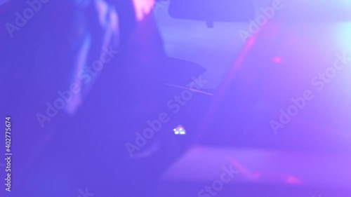 Police Woman Getting out of Car with Siren Flashing 4K