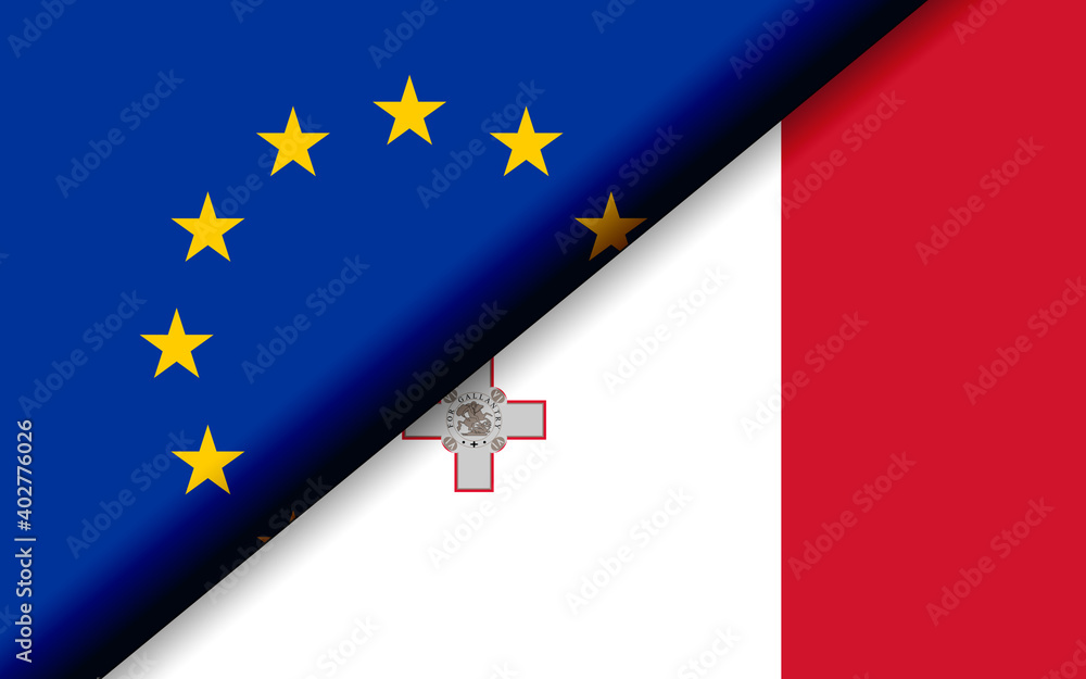 Flags of the EU and Malta divided diagonally