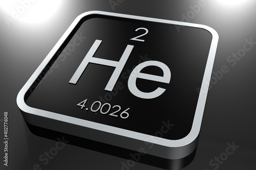 Fotografía Helium element from periodic table on black square block