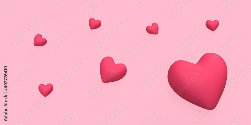 Red heart with pink background 3d image rendered