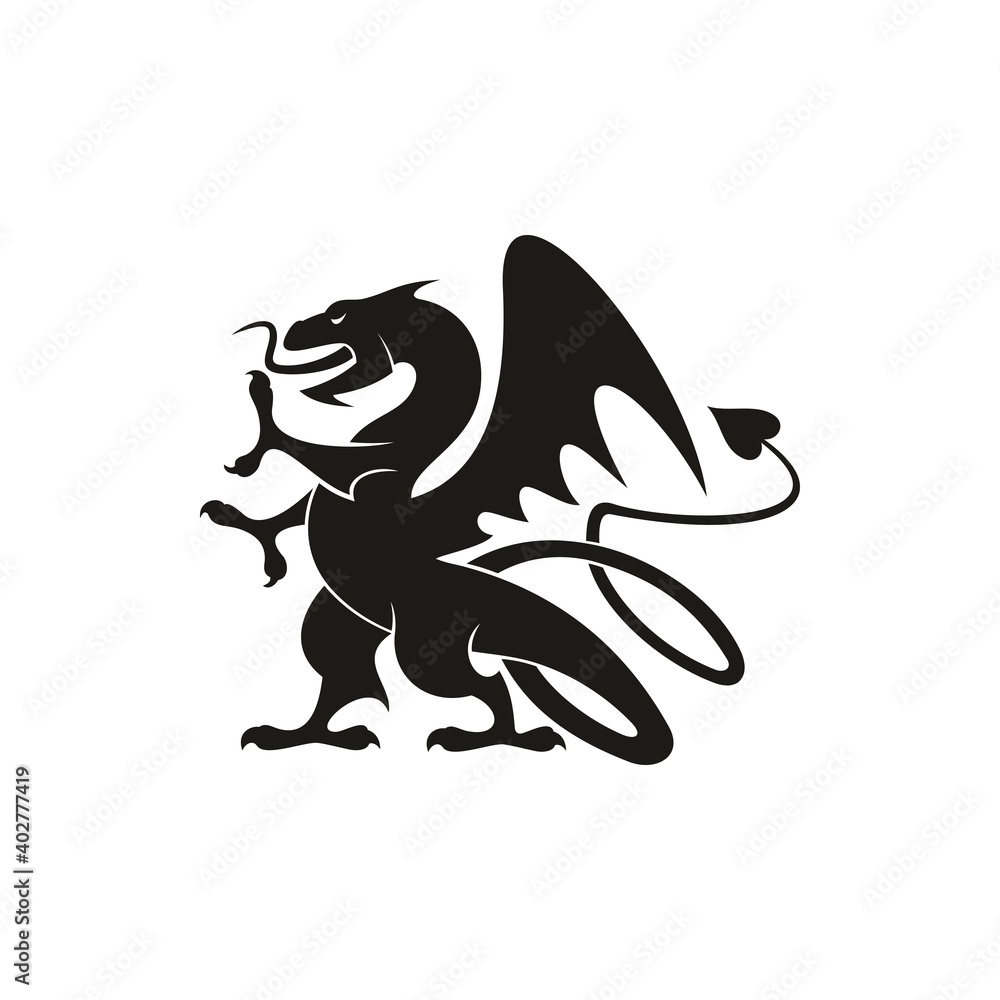 Obraz premium Dragon or gryphon isolated medieval heraldry beast. Vector mythical creature with eagle legs and wings