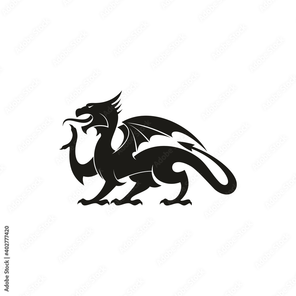 Fototapeta premium Dragon or gryphon isolated medieval heraldry beast. Vector mythical creature with eagle legs and wings