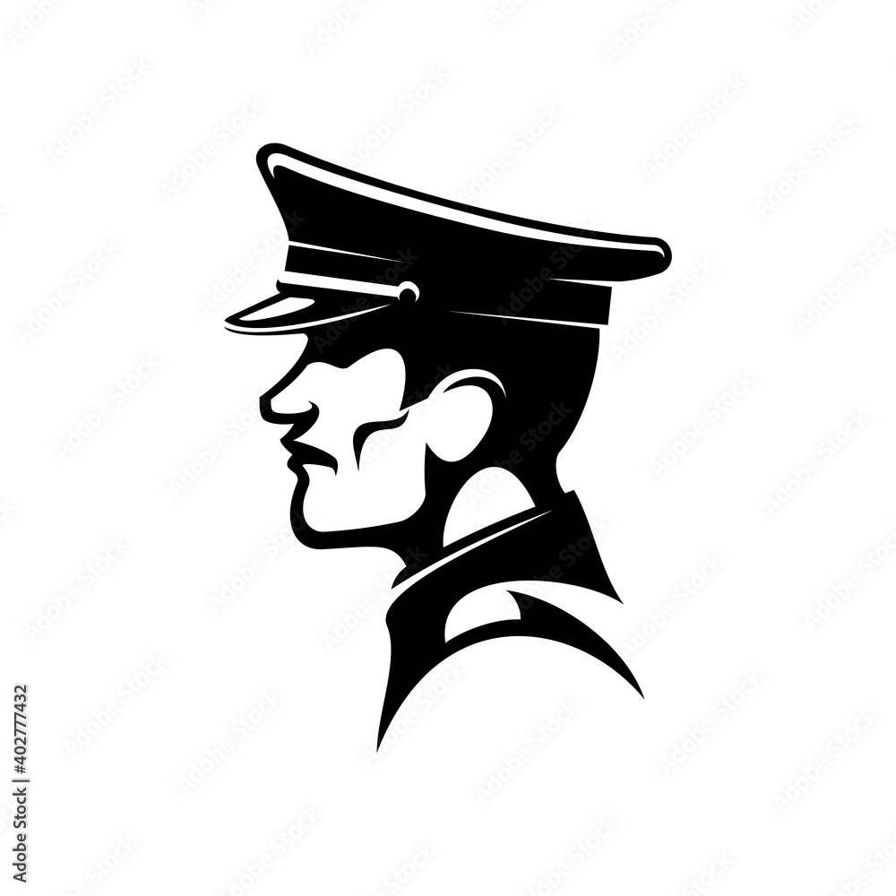 German soldier in peaked cap isolated man. Vector soldat in hat profile