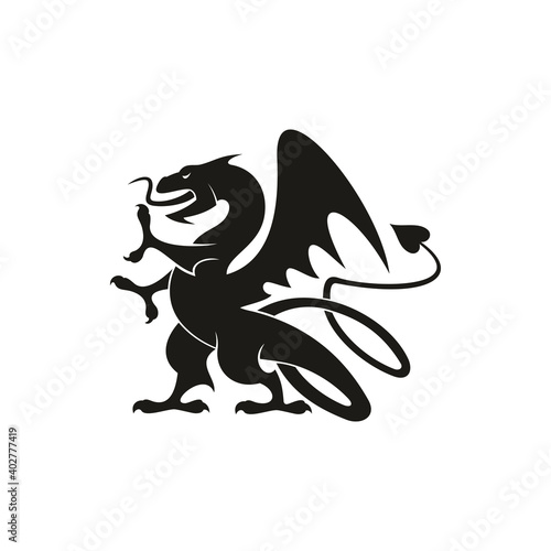 Dragon or gryphon isolated medieval heraldry beast. Vector mythical creature with eagle legs and wings