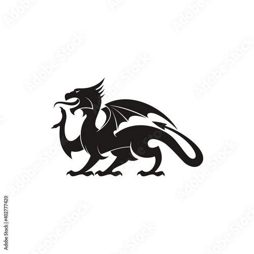 Dragon or gryphon isolated medieval heraldry beast. Vector mythical creature with eagle legs and wings © Vector Tradition