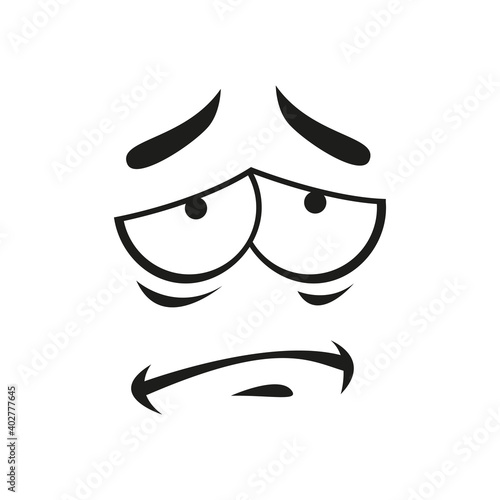 Frustrated emoji emotion upset emoticon smiley. Vector sad depressed smiley, line art sorrowful face