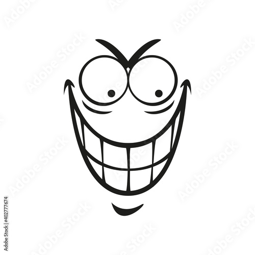 Toothed grinning emoji isolated wicked smiley emotion. Vector toothed maniac psychopath emoticon