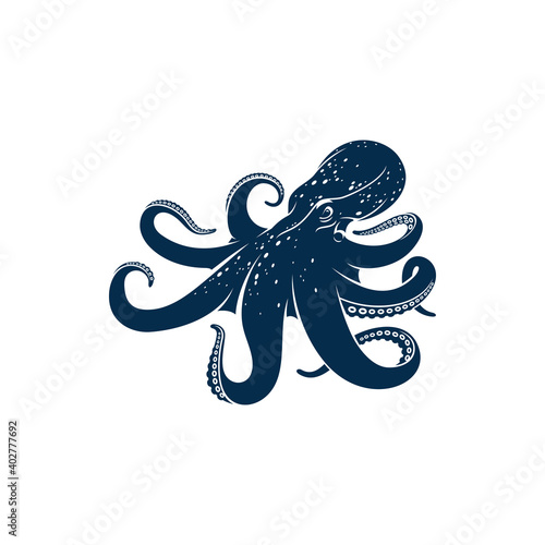 Octopus, eight-limbed mollusk isolated marine animal. Vector underwater marine creature with tentacles