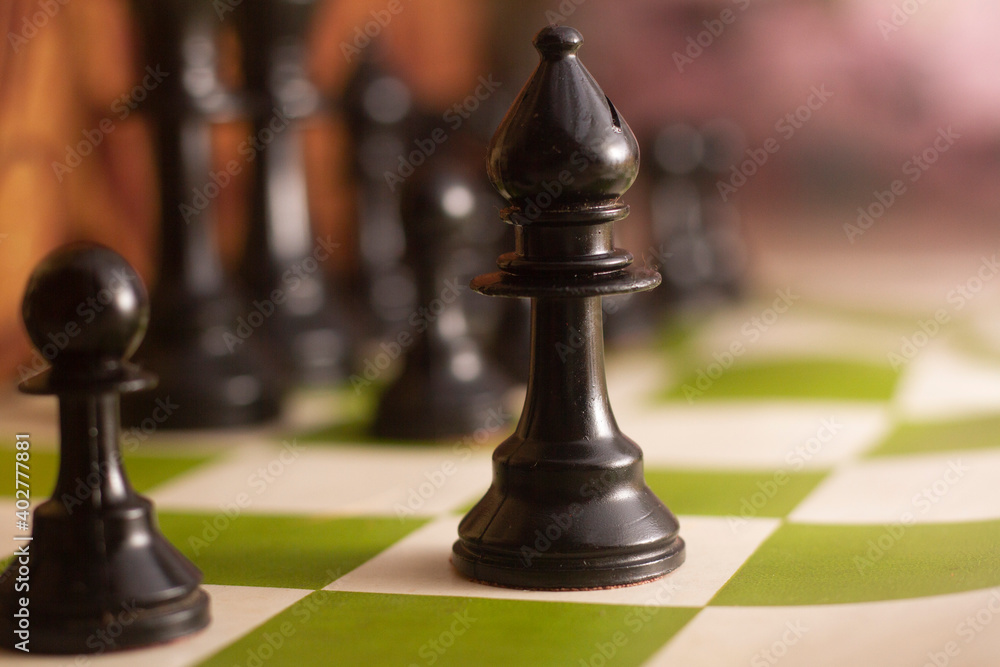 one side light on Black bishop chess piece one side light on Black bishop chess piece