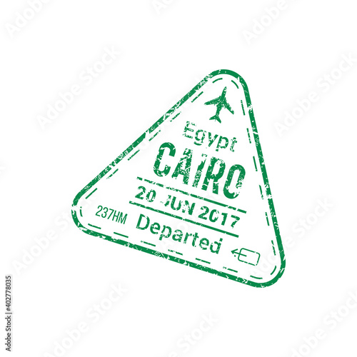 Egypt, Cairo departed visa stamp template. Vector border security, approved mark to leave airport
