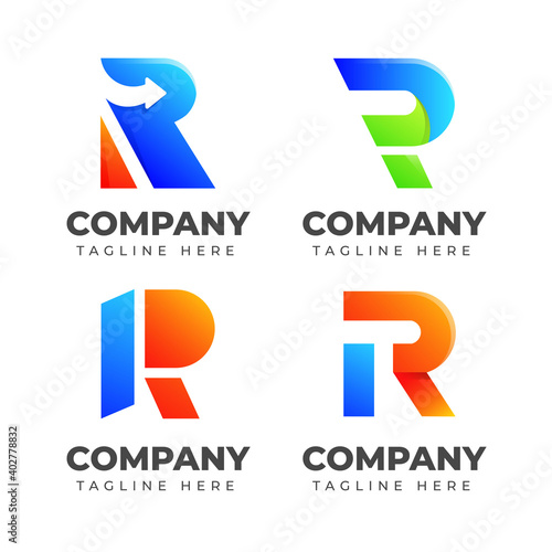 Set of letter R logo design template with colorful concept. icon for business of fashion, sport, automotive, elegant