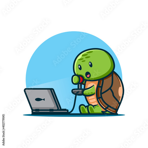 cute turtle playing game.
