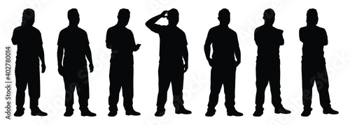 Set of standing men silhouette vector on white