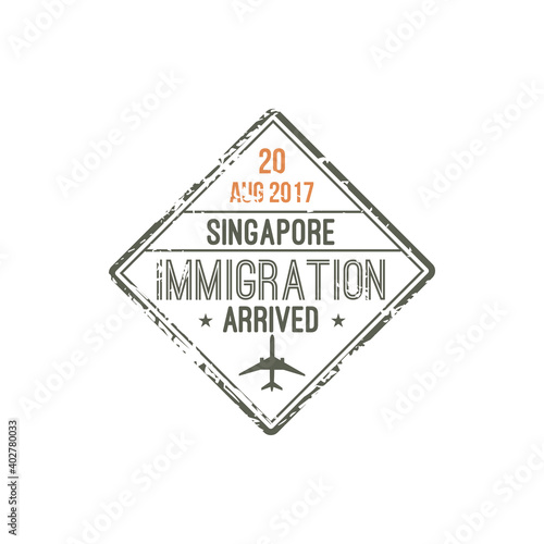 Singapore immigration visa stamp isolated. Vector arrival seal template to Changi Airport, SIN