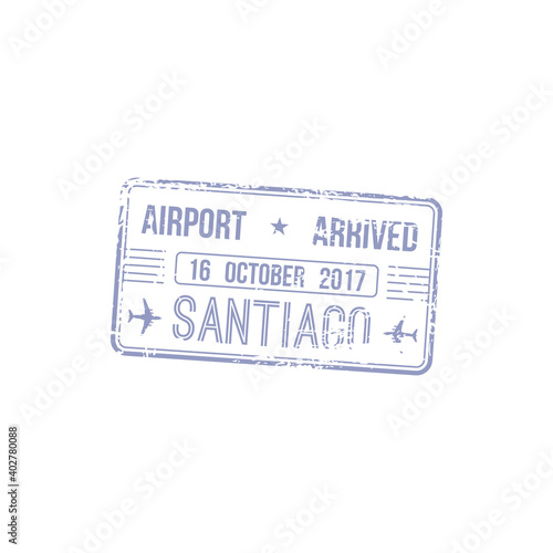 Santiago airport arrived stamp isolated. Vector travel to Chile, Brazil or Cuba