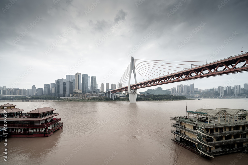 Obraz premium Chongqing city skyline, modern bridges and skyscrapers.