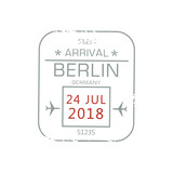 Berlin arrival visa stamp isolated sign of border control in passport. Vector grunge German country immigration sign with date and airplanes, international airport label, air post graphic stamp