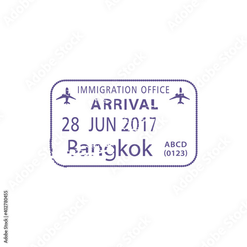 Bangkok immigration office visa stamp isolated template. Vector Thailand passing border control entry