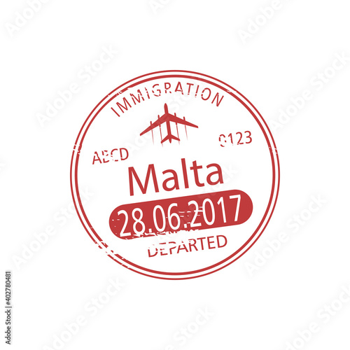 Republic of Malta isolated departed stamp. Vector Malta airport visa template, border control