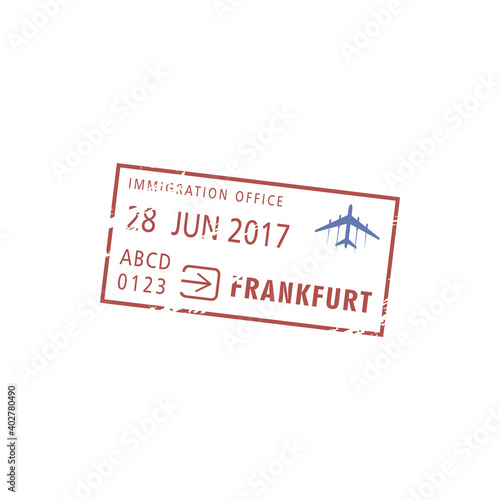 Frankfurt immigration office isolated visa stamp. Vector German border control document