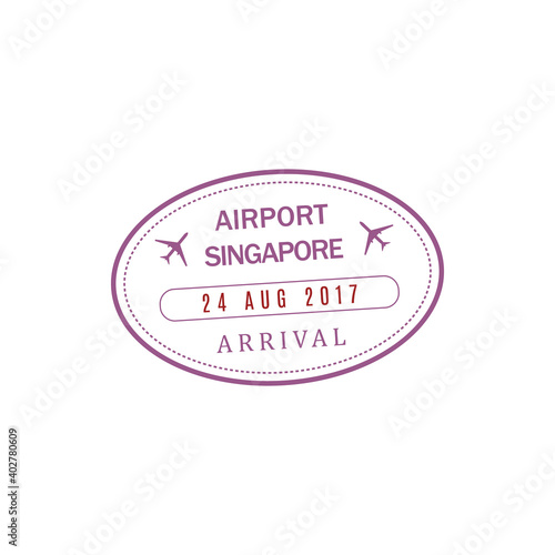 Arrival visa to Singapore airport, vector oval stamp isolated icon. Passport control sign