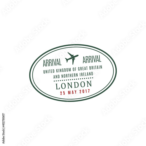 Arrival visa to London, oval stamp isolated icon. Vector UK and Northern Ireland destination insignia