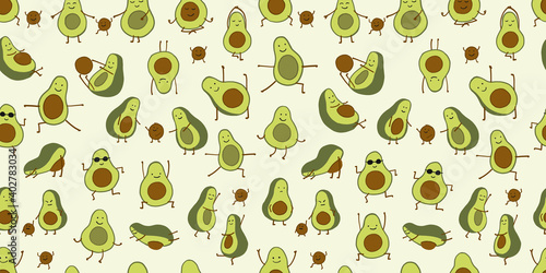 Funny Avocado cartoon characters. Seamless Pattern for your design