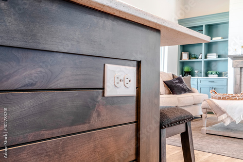 Tablou pe pânză Electrical outlet with three slot receptacles installed on the kitchen island