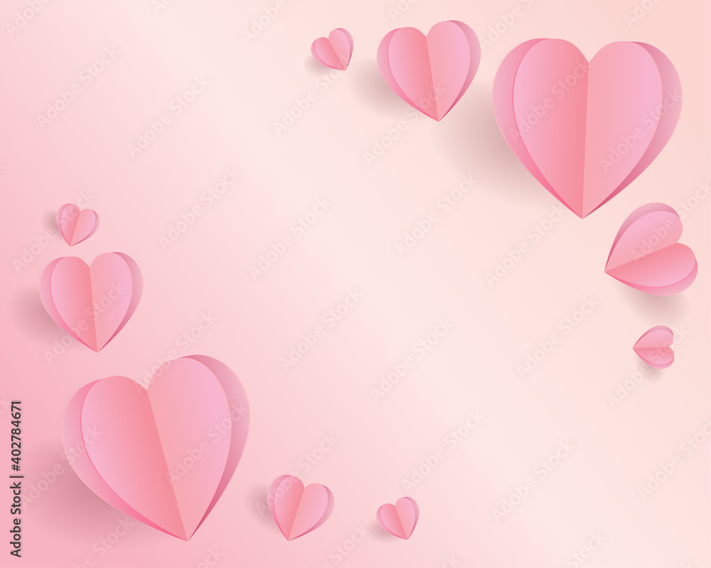 Paper cut background Pink heart shape, illustration for valentine day, mother's day, or love day, vector greeting card.