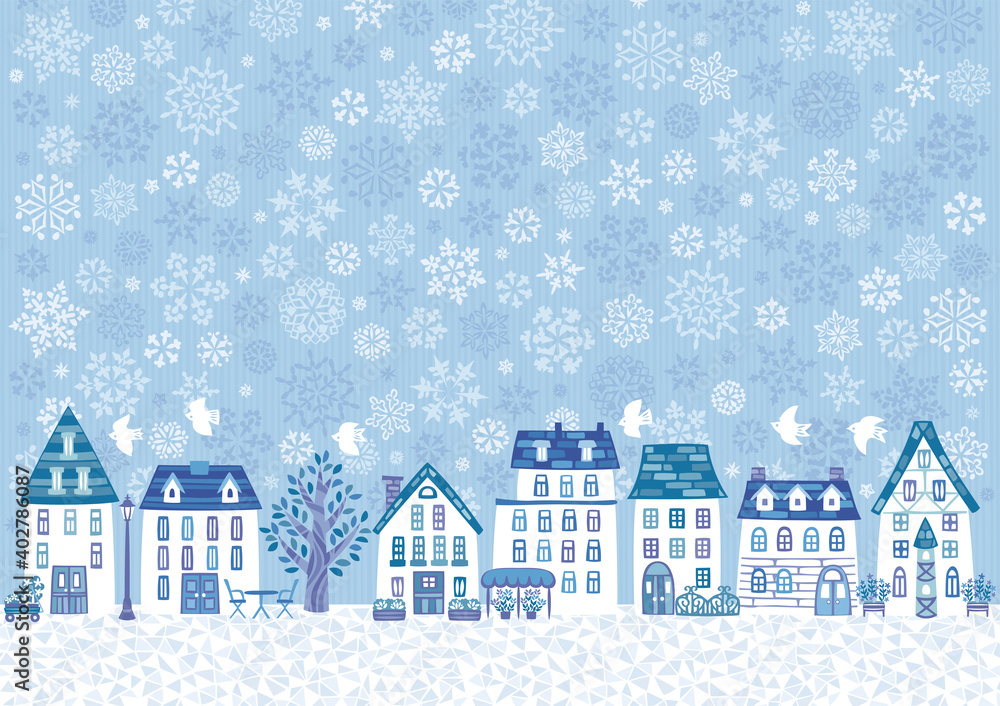 冬の雪の家の街並み
