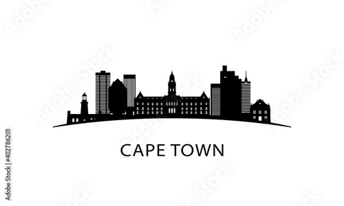 Cape Town city skyline. Black cityscape isolated on white background. Vector banner.