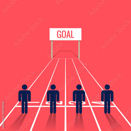 People symbol at starting line on a race. Business competition vector illustration