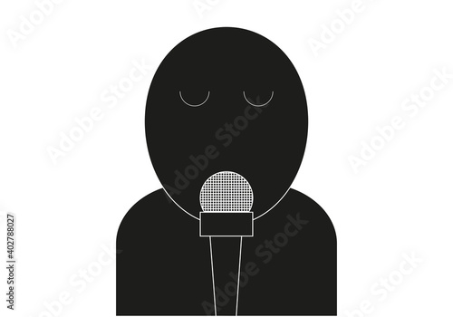 Icono negro de un periodista con micrófono.