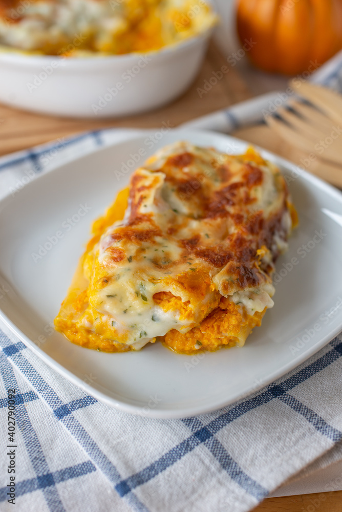 home made tasty cannelloni pumpkin on a table