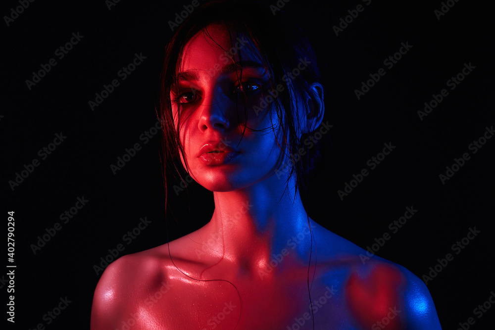 Wet Hair beautiful girl with make-up and shining Body Wet Hair beautiful girl with make-up and shining Body