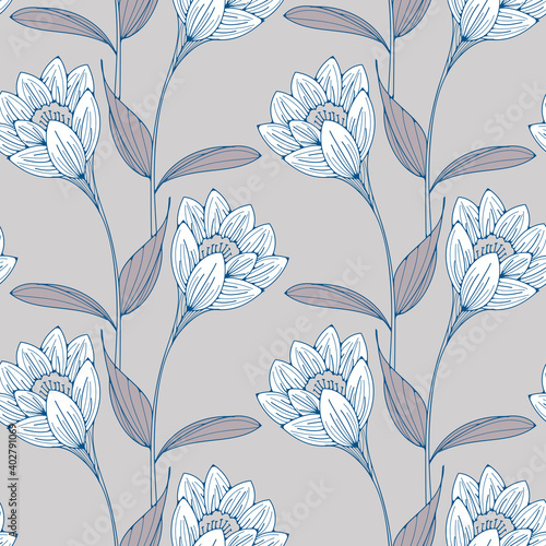 retro floral wallpaper english style in silver blue shades