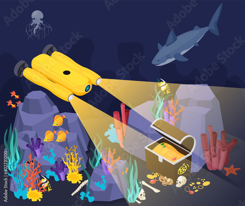 Underwater Vehicles Machines Isometric Composition