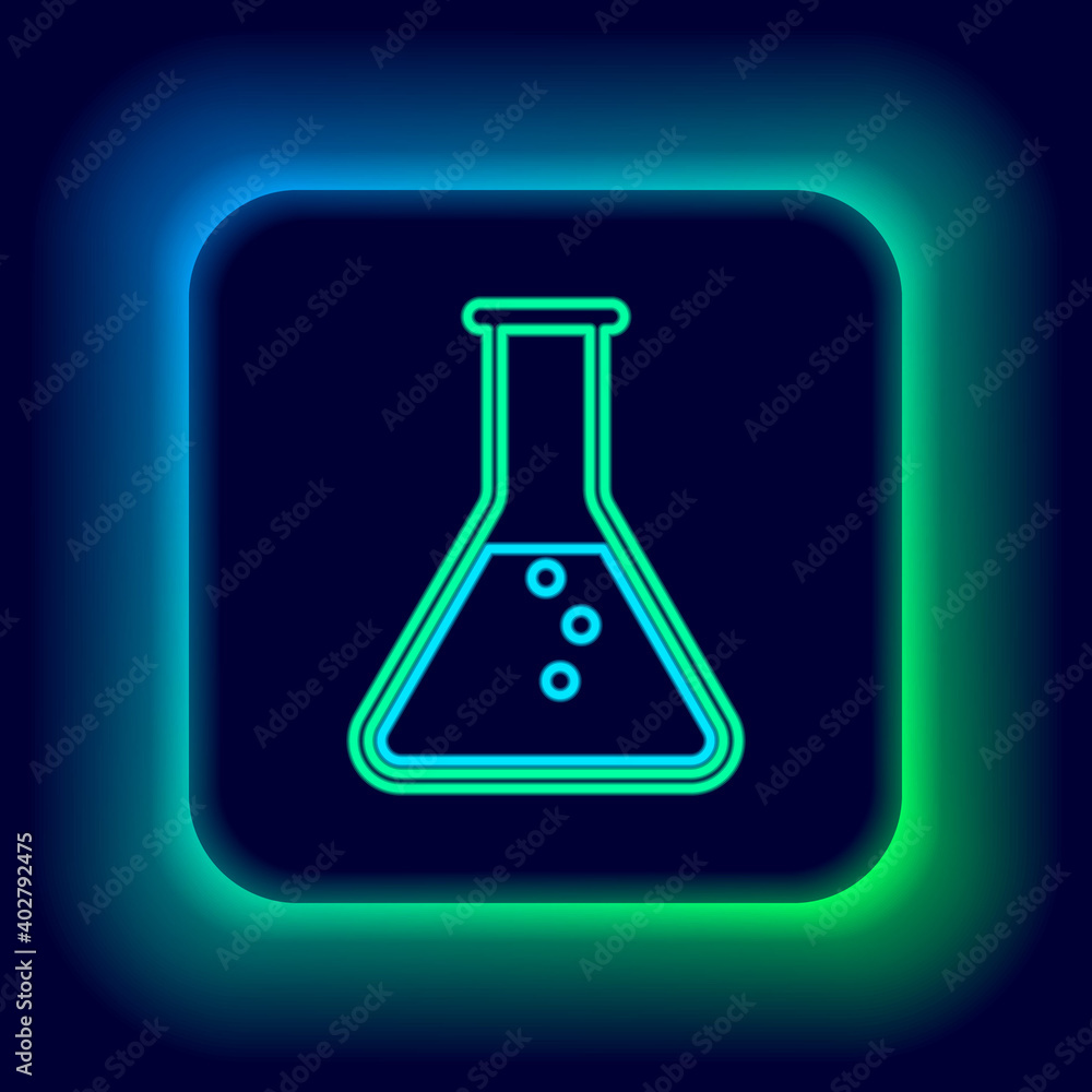 Glowing neon line Test tube and flask - chemical laboratory test icon isolated on black background. Colorful outline concept. Vector. Glowing neon line Test tube and flask - chemical laboratory test icon isolated on black background. Colorful outline concept. Vector.