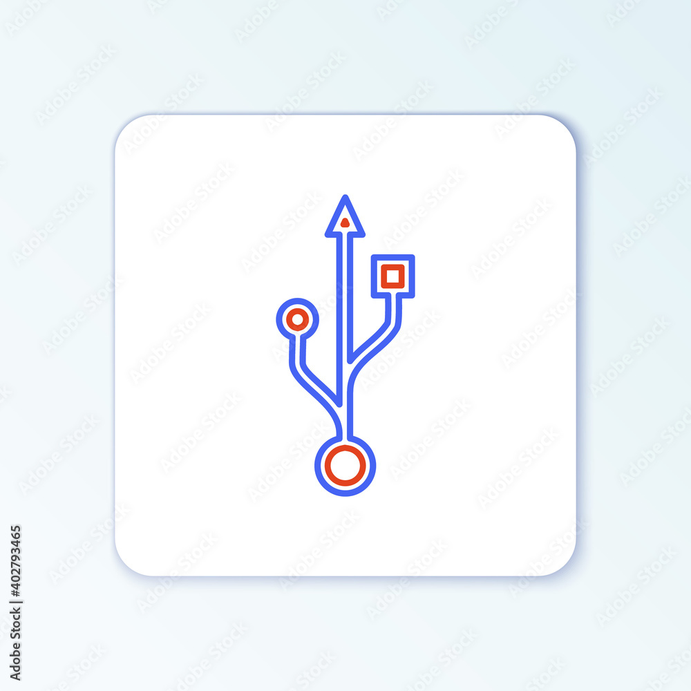 Line USB symbol icon isolated on white background. Colorful outline concept. Vector. Line USB symbol icon isolated on white background. Colorful outline concept. Vector.