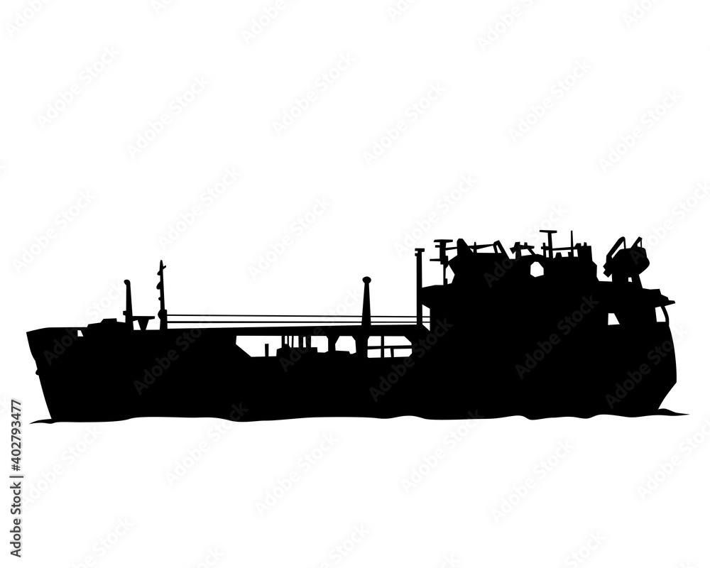 Large container ship is sailing on the sea. Isolated object on white background