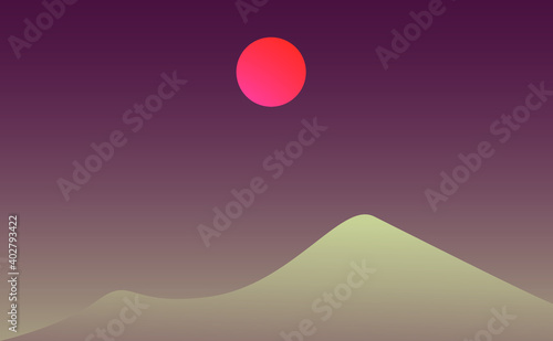 beautiful natural evening view of desert evening with sunset  digital art drawing illustrator