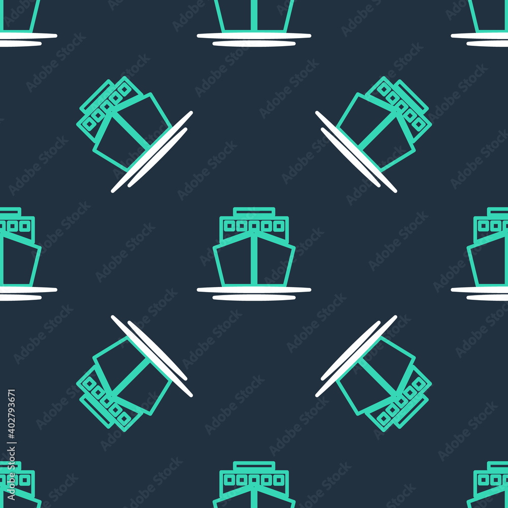 Line Ship icon isolated seamless pattern on black background. Vector. Line Ship icon isolated seamless pattern on black background. Vector.