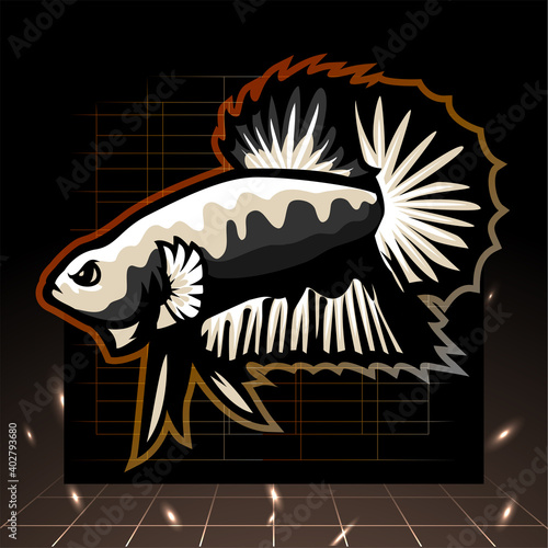 Black samurai betta fish mascot. esport logo design