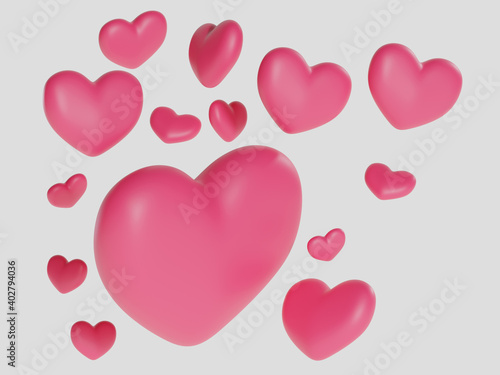 Pink Heart shapes on White background Valentine concept - 3d rendering.banners.Wallpaper.flyers, invitation, posters